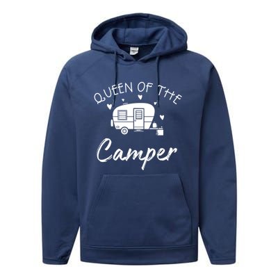 Queen Of The Camper Gift Rv Camper Road Trip Gift Performance Fleece Hoodie