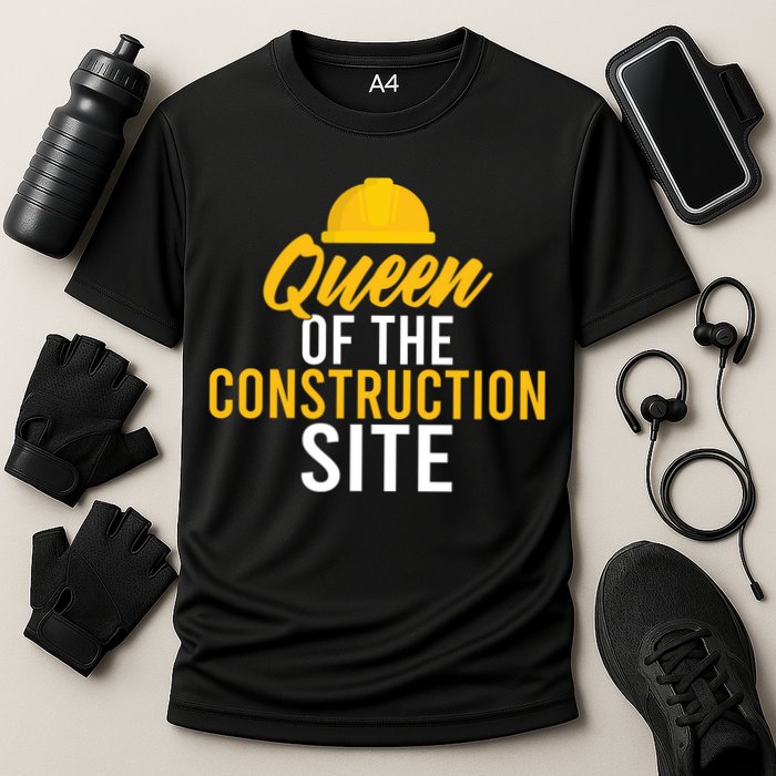 Queen Of The Construction Site Funny Construction Worker Gift Cooling Performance Crew T-Shirt