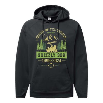 Queen Of The Tetons Grizzly 399 National Park 1996 2024 Performance Fleece Hoodie