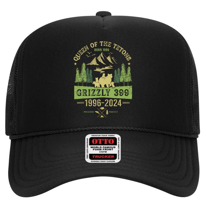 Queen Of The Tetons Grizzly 399 National Park 1996 2024 High Crown Mesh Back Trucker Hat