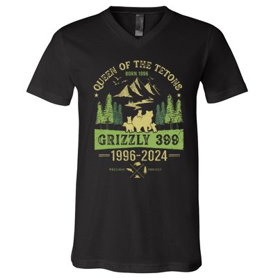 Queen Of The Tetons Grizzly 399 National Park 1996 2024 V-Neck T-Shirt