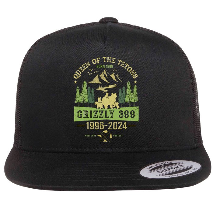 Queen Of The Tetons Grizzly 399 National Park 1996 2024 Flat Bill Trucker Hat