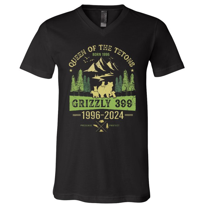 Queen Of The Tetons Grizzly 399 National Park 1996 2024 V-Neck T-Shirt