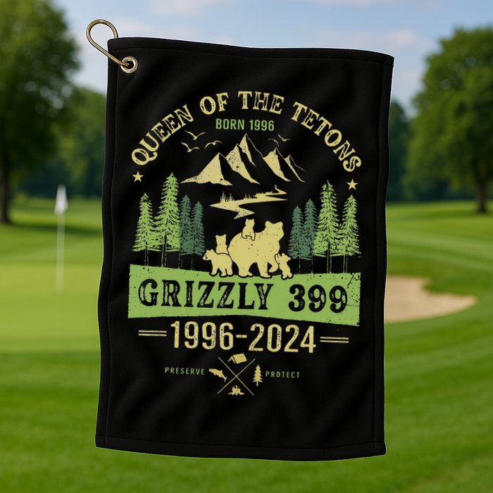 Queen Of The Tetons Grizzly 399 National Park 1996 2024 Golf Towel