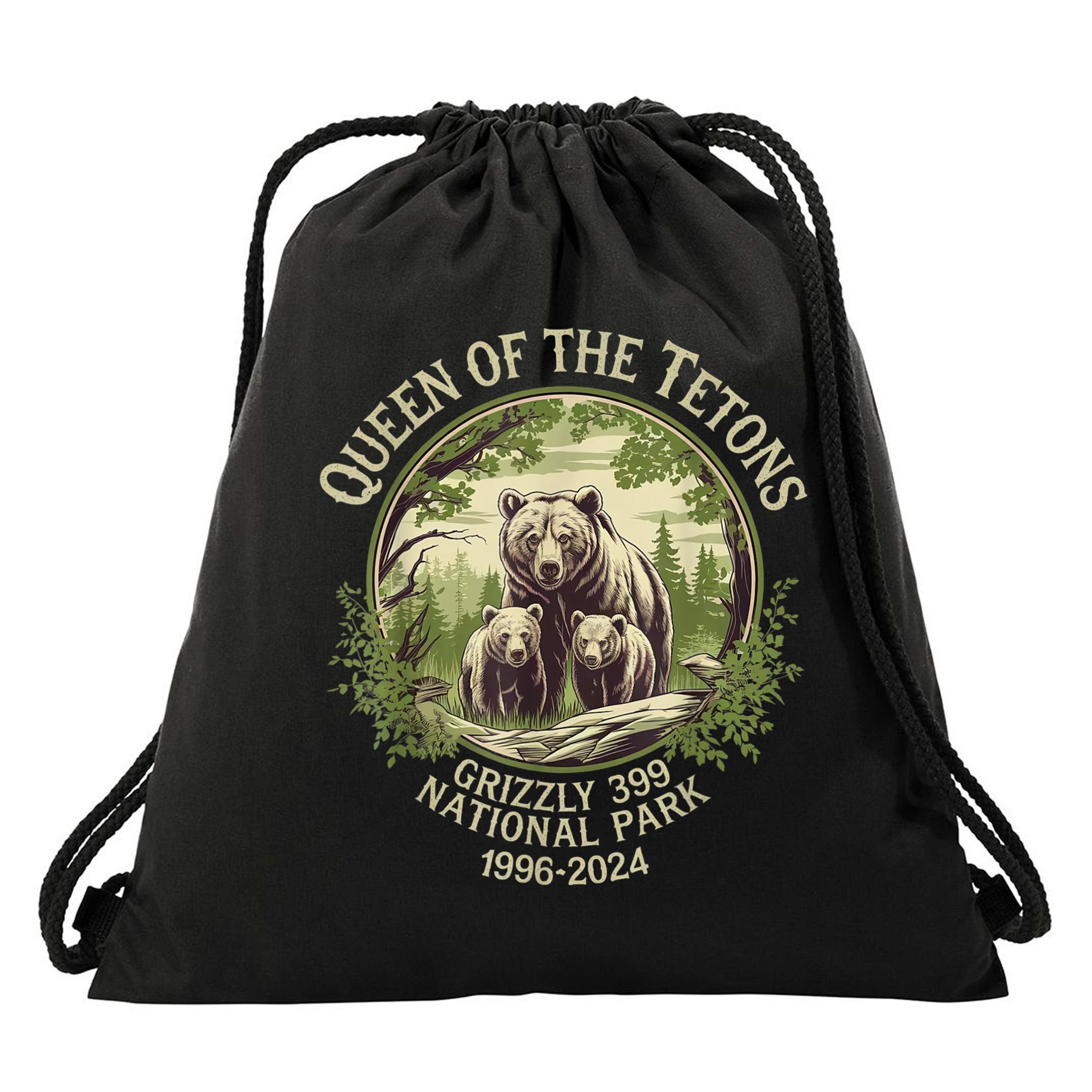 Queen Of The Tetons Grizzly 399 Wildlife Preserve 19962024 Drawstring Bag