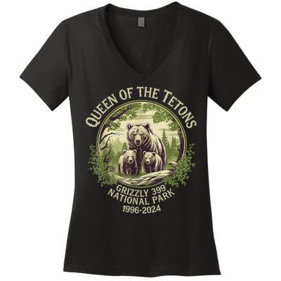 Queen Of The Tetons Grizzly 399 Wildlife Preserve 19962024 Women's V-Neck T-Shirt