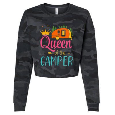 Queen Of The Camper Funny Camping Group Trip Cropped Pullover Crew