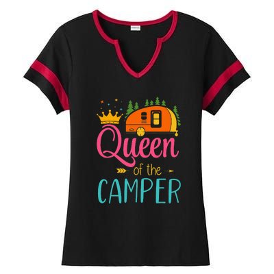 Queen Of The Camper Funny Camping Group Trip Ladies Halftime Notch Neck Tee