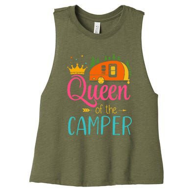 Queen Of The Camper Funny Camping Group Trip Women's Racerback Cropped Tank