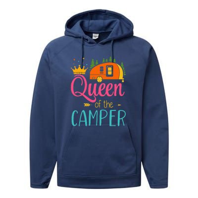 Queen Of The Camper Funny Camping Group Trip Performance Fleece Hoodie