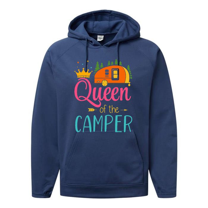 Queen Of The Camper Funny Camping Group Trip Performance Fleece Hoodie