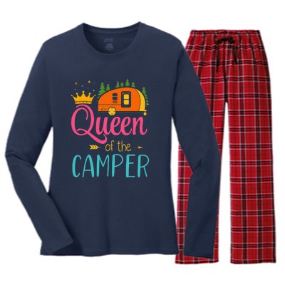 Queen Of The Camper Funny Camping Group Trip Women's Long Sleeve Flannel Pajama Set 