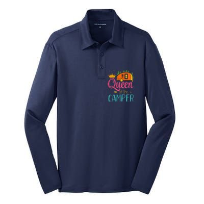 Queen Of The Camper Funny Camping Group Trip Silk Touch Performance Long Sleeve Polo