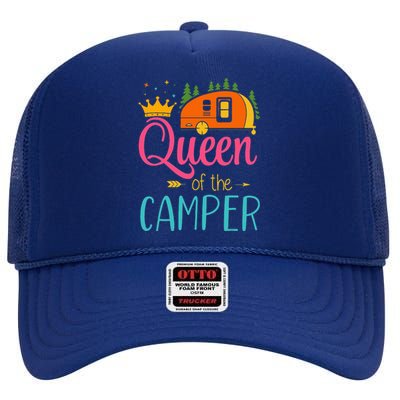 Queen Of The Camper Funny Camping Group Trip High Crown Mesh Back Trucker Hat