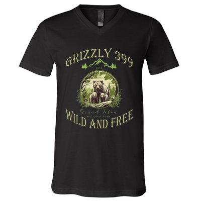 Queen Of The Teton Grizzly 399 Bear Wildlife Forest Preserve V-Neck T-Shirt