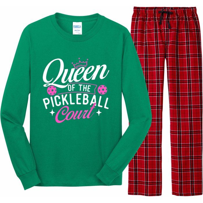 Queen Of The Pickleball Court Gift Ideas For Pickleball Fans Girl Long Sleeve Pajama Set