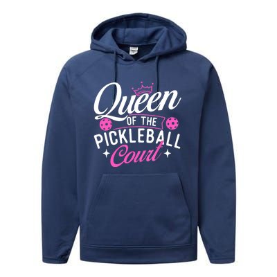 Queen Of The Pickleball Court Gift Ideas For Pickleball Fans Girl Performance Fleece Hoodie