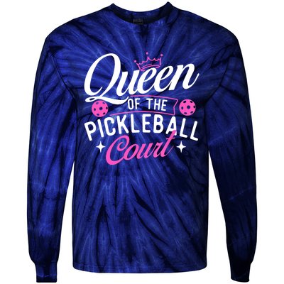 Queen Of The Pickleball Court Gift Ideas For Pickleball Fans Girl Tie-Dye Long Sleeve Shirt