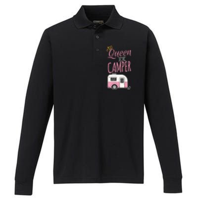 Queen Of The Camper Camping Mom Camp Outdoors Lover Funny Gift Performance Long Sleeve Polo