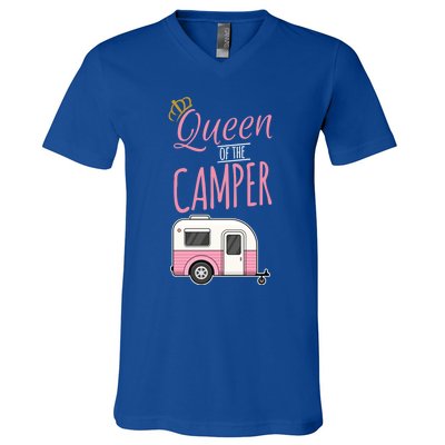 Queen Of The Camper Camping Mom Camp Outdoors Lover Funny Gift V-Neck T-Shirt