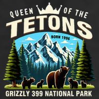 Queen Of The Tetons Grizzly 399 National Park Bear Lover 7 Panel Mesh Trucker Snapback Hat
