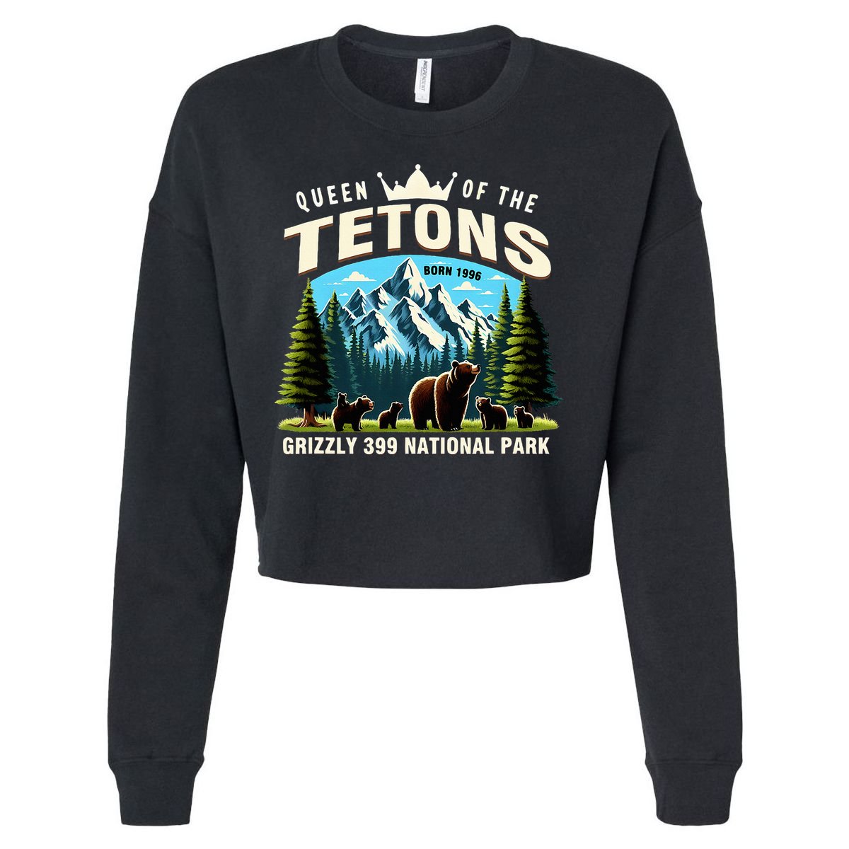 Queen Of The Tetons Grizzly 399 National Park Bear Lover Cropped Pullover Crew