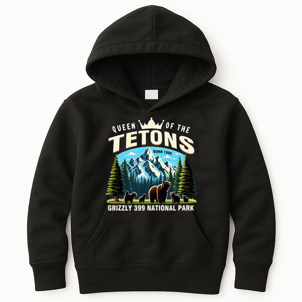 Queen Of The Tetons Grizzly 399 National Park Bear Lover Kids Hoodie