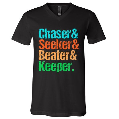 Quadball Positions Chaser Seeker Beater Keeper V-Neck T-Shirt