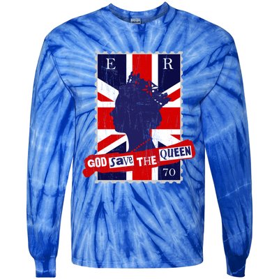 Queen's Platinum Jubilee God Save The Queen Funny Gift Tie-Dye Long Sleeve Shirt