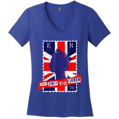 QUEEN'S PLATINUM JUBILEE GOD SAVE THE QUEEN Women's V-Neck T-Shirt