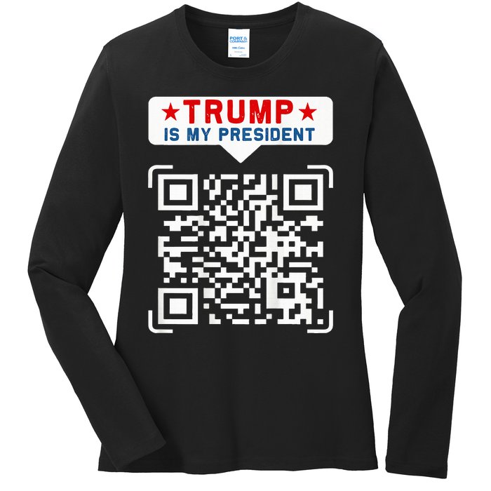 Qr President Trump 4547 Trump Dancing Code Ladies Long Sleeve Shirt