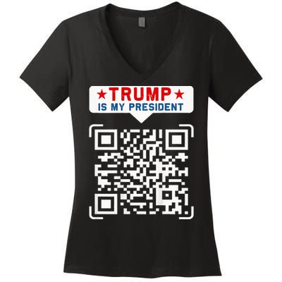 Qr President Trump 4547 Trump Dancing Code Women's V-Neck T-Shirt