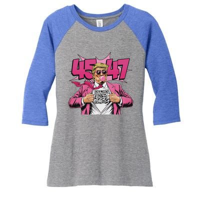 Qr President Trump 4547 Trump Dancing Code Women's Tri-Blend 3/4-Sleeve Raglan Shirt