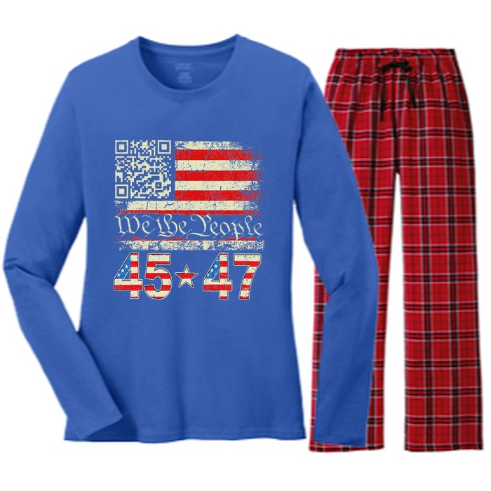 Qr President Trump 4547 Dancing Code Women's Long Sleeve Flannel Pajama Set 