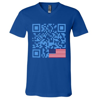 Qr President Trump Dance Code Usa Flag V-Neck T-Shirt