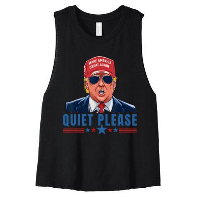 Quiet Please Trump Presidential Debate Quote Women's Racerback Cropped Tank