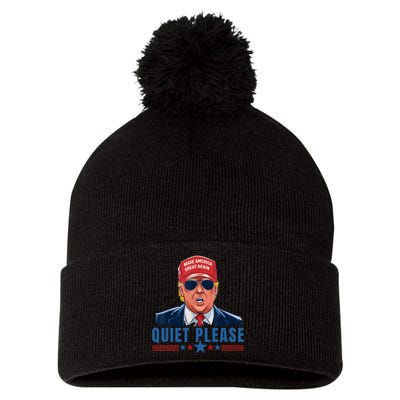 Quiet Please Trump Presidential Debate Quote Pom Pom 12in Knit Beanie