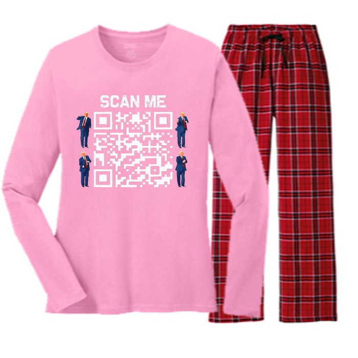 Qr President Trump 4547 Trump Dancing Code Women's Long Sleeve Flannel Pajama Set 