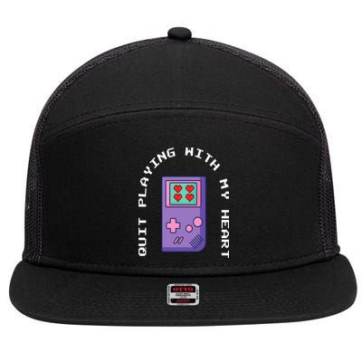 Quit Playing With My Heart Retro Video Game 7 Panel Mesh Trucker Snapback Hat