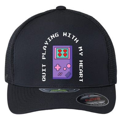Quit Playing With My Heart Retro Video Game Flexfit Unipanel Trucker Cap