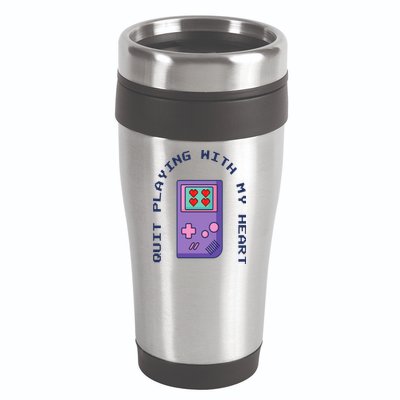 Quit Playing With My Heart Retro Video Game 16oz Travel Tumbler
