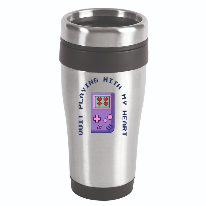 Quit Playing With My Heart Retro Video Game 16oz Travel Tumbler