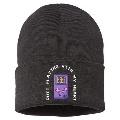 Quit Playing With My Heart Retro Video Game Sustainable Knit Beanie