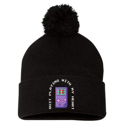 Quit Playing With My Heart Retro Video Game Pom Pom 12in Knit Beanie
