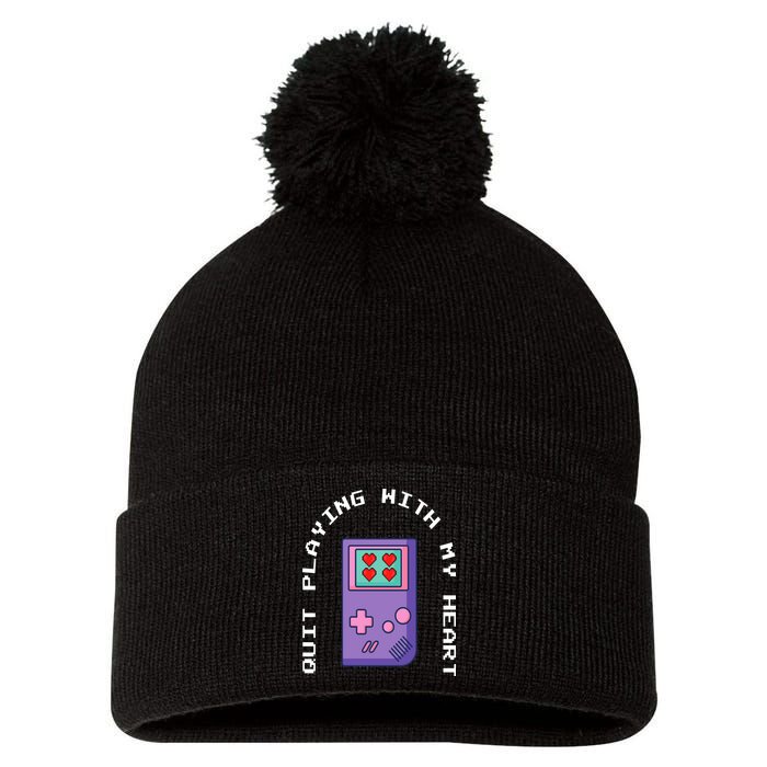 Quit Playing With My Heart Retro Video Game Pom Pom 12in Knit Beanie