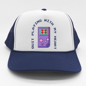 Quit Playing With My Heart Retro Video Game Trucker Hat