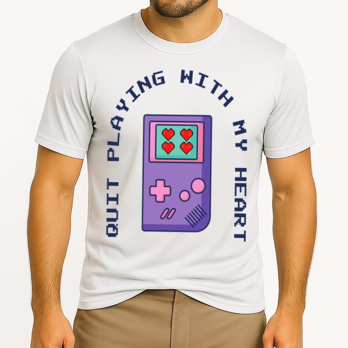 Quit Playing With My Heart Retro Video Game Cooling Performance Crew T-Shirt