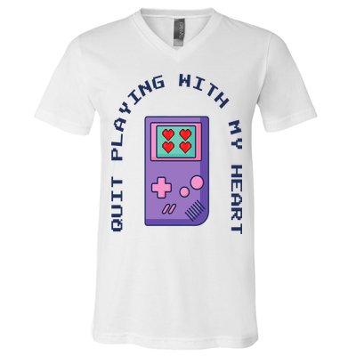 Quit Playing With My Heart Retro Video Game V-Neck T-Shirt