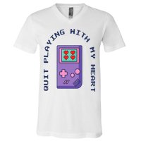 Quit Playing With My Heart Retro Video Game V-Neck T-Shirt