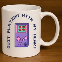 Quit Playing With My Heart Retro Video Game 11oz C Handle Ceramic Mug